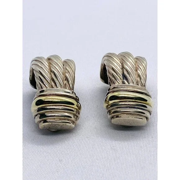 David Yurman Triple Cable Two-toned Clip-On Earrings 14K Sterling 925
